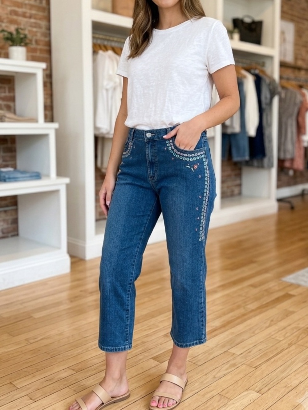 Cosmopolitan Embellished Cropped Jeans